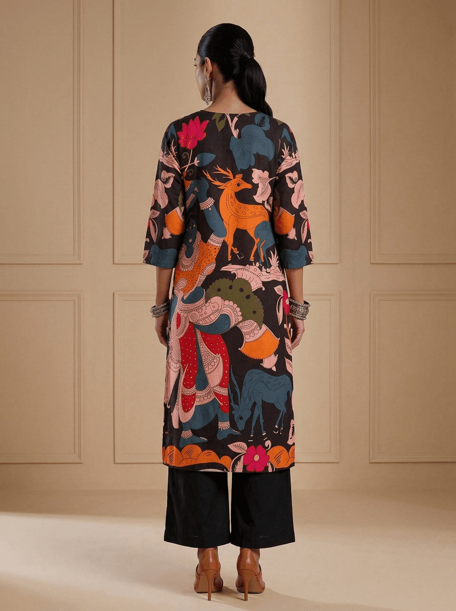 Blackkalamkari Printed Kurta Set view 2