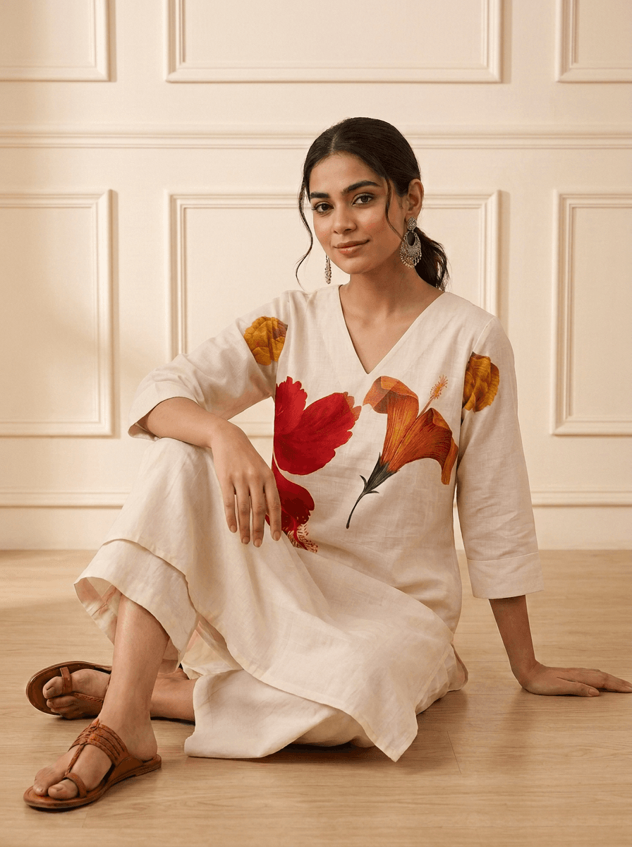 Ivory Floral Print  Co-ords set view 4